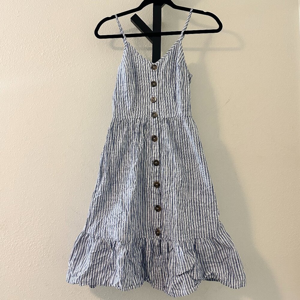 Blue Striped Button Front Cottagecore Mini Dress XS